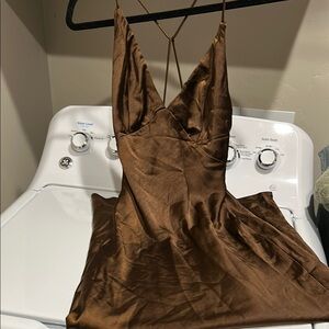 Brown Satin Midi Dress